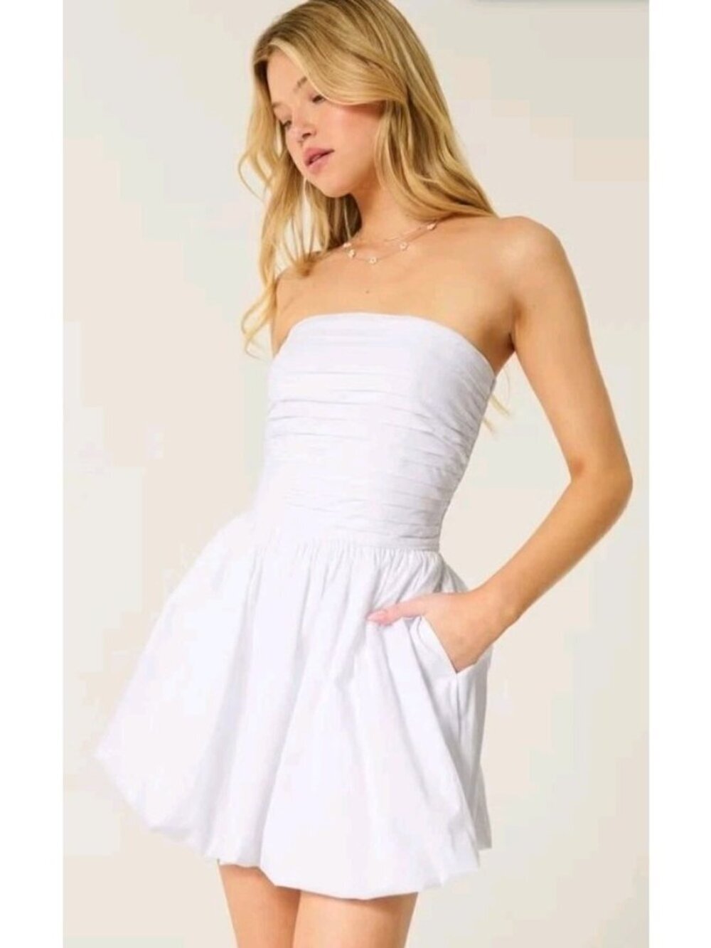 New Hollister Ruched Bubble Skort Dress Smocked Casual Summer Size M White